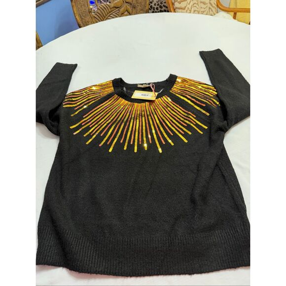 NWT Entro Black Long Sleeve Sequin Starburst Sweater Size Small New - Picture 6 of 10